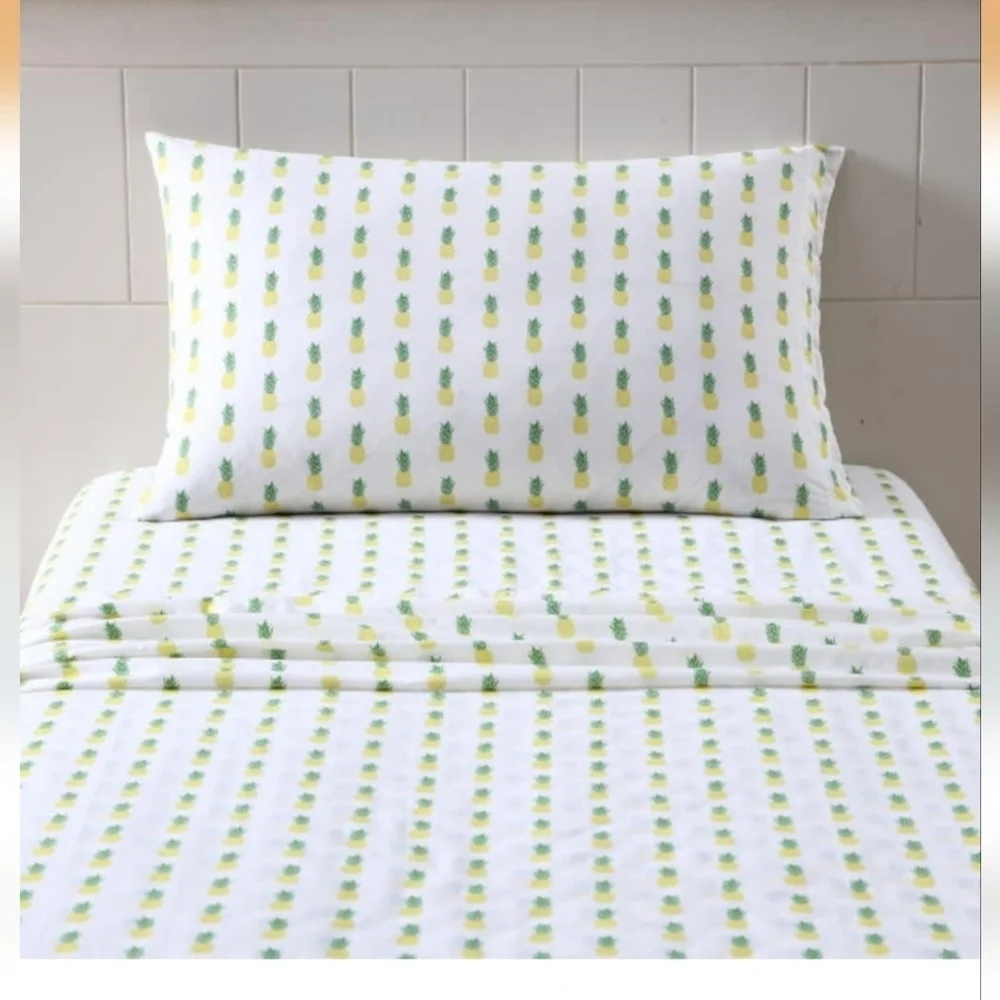 Tropical Pineapple Print Bedding Set - Yellow and Green